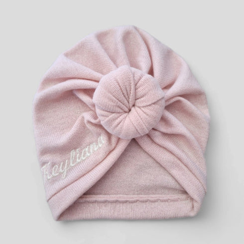 Turban bonnet neoud, buns ou simple personnalisable avec prénom brodé en tissu maille extensible chaud 8 couleurss